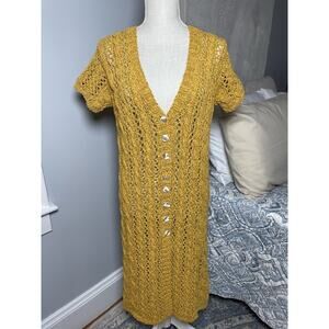 Free People Parker Duster Dress Mustard Yellow Open Knit Boho Vintage Style S